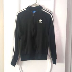 Adidas Black 3 Stripe Track Jacket Small Full Zip Front 2 Pockets Light Unisex